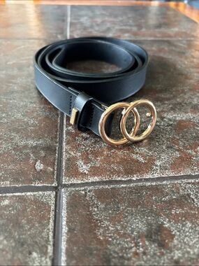 bebe Black Belt with Gold Double-Ring Buckle